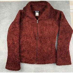 Patagonia Jacket Womens M Fleece Fuzzy Deep Pile Synchilla Curly Q Dark Red VTG